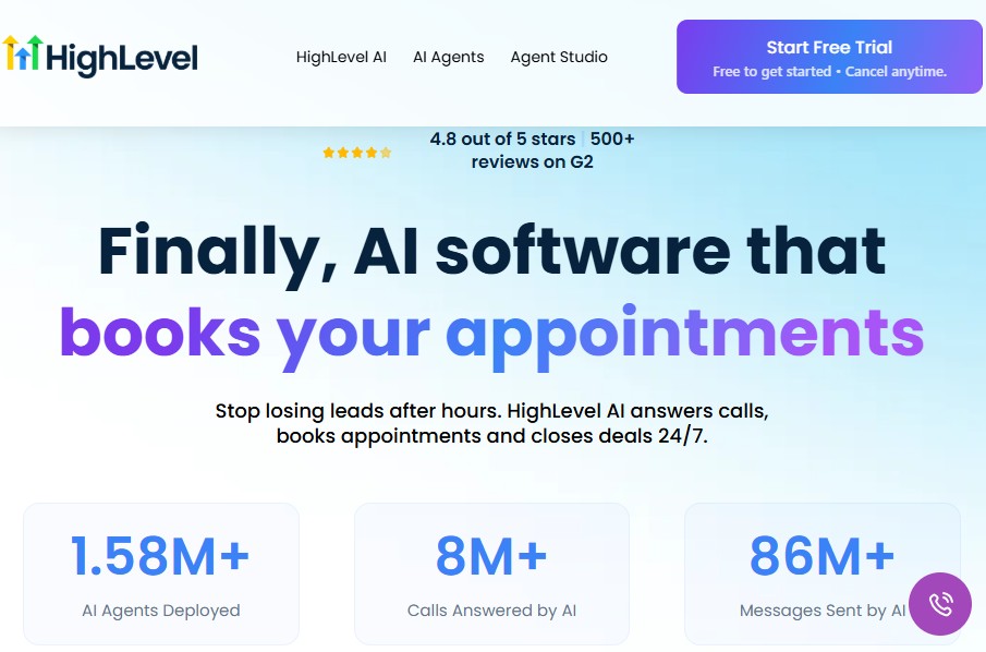 GoHighLevel AI Agents Homepage Interface